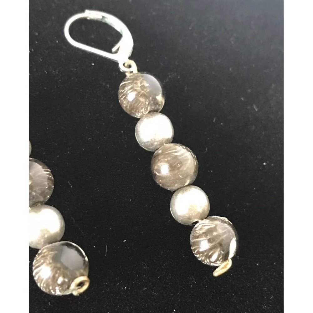 Pewter Beaded Boho‎ Silvertone Earrings